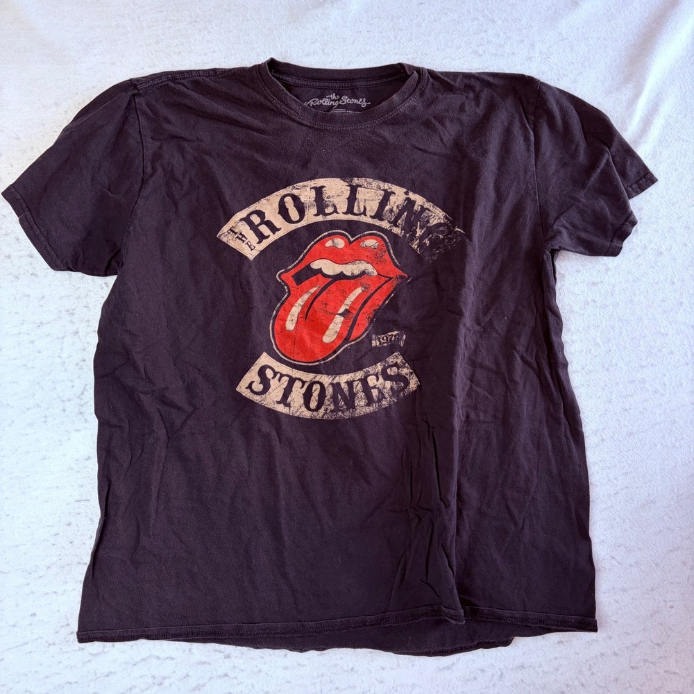The Rolling Stones Graphic T-Shirt Mens Large Black Distressed Tongue Logo